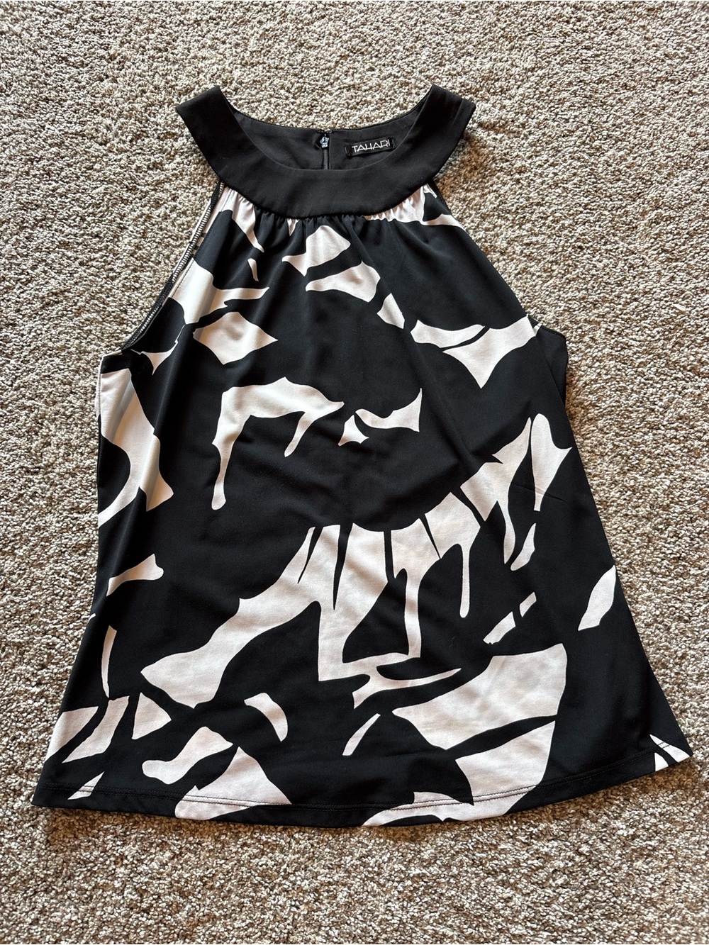Tahari Black and White Halter-Style Abstract Print Top